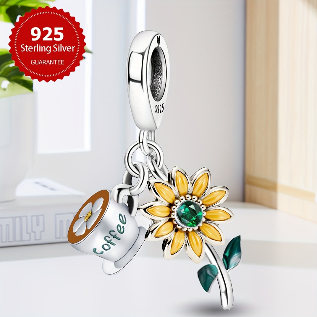 Sunflower Coffee Beaded Pendant Bracelet Bangle Necklace Accessory